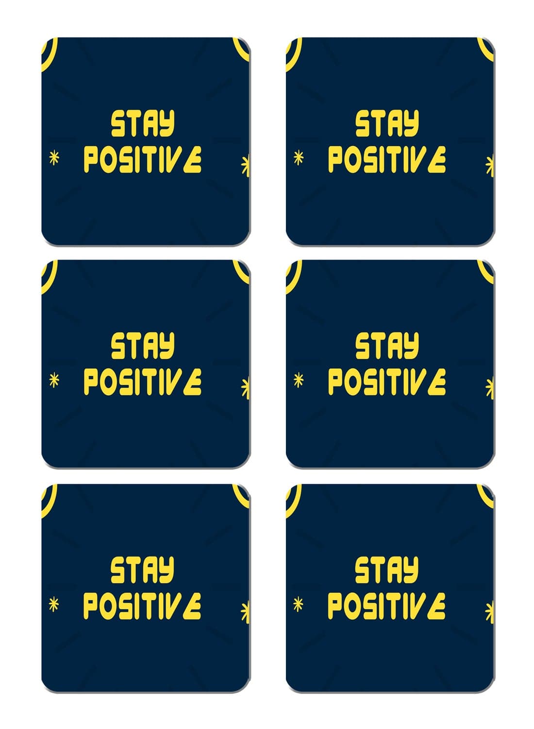 6-Piece Printed Coaster Set Blue/Yellow 15 x 15centimeter