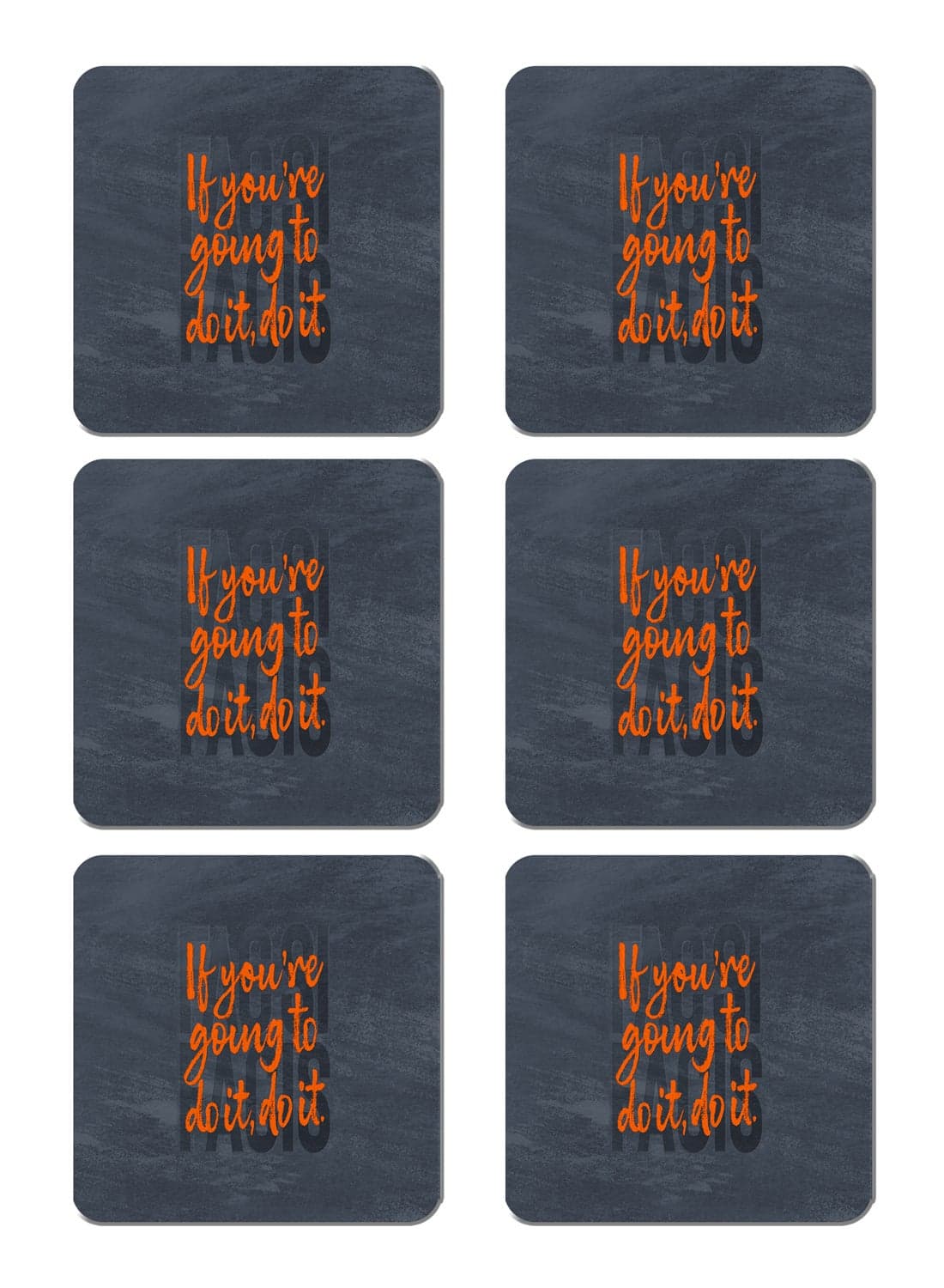 6-Piece Printed Coaster Set Grey/Orange 15 x 15cm