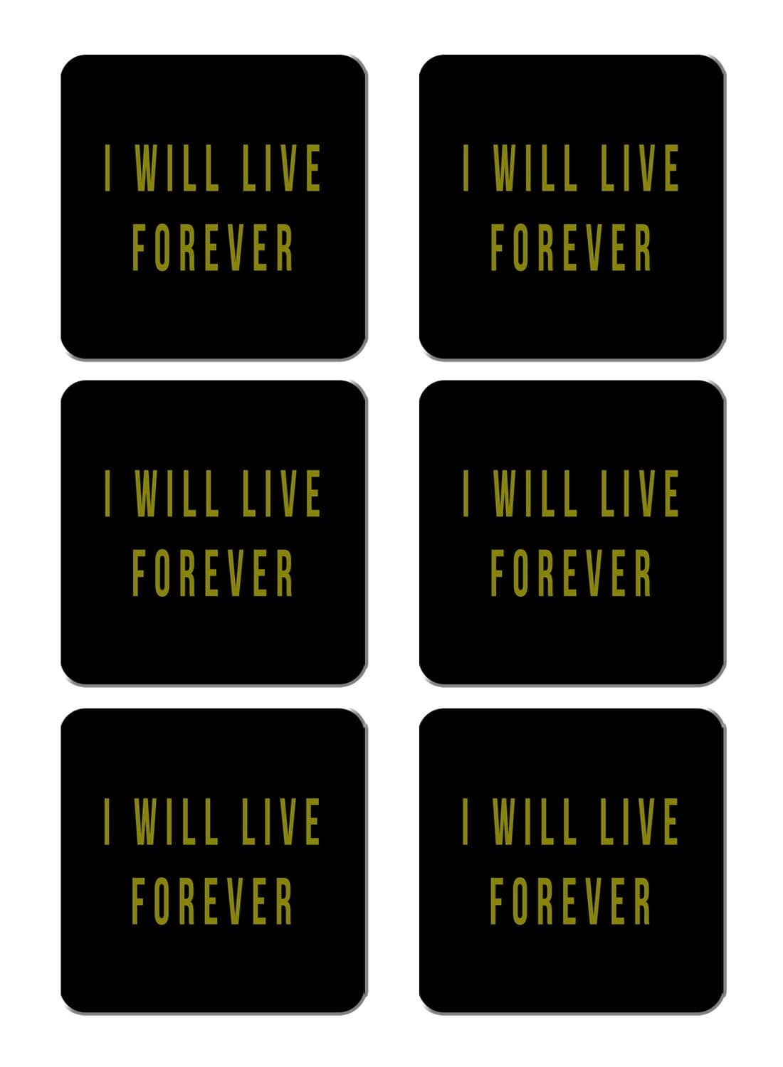 6-Piece Printed Coaster Set Black/Yellow 15 x 15cm