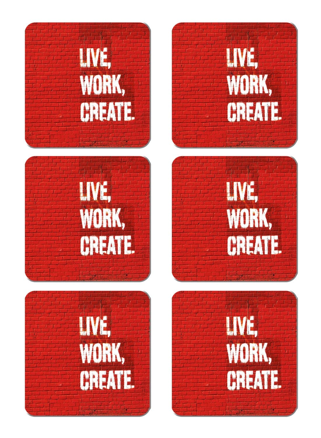 6-Piece Printed Coaster Set Red/White 15 x 15cm