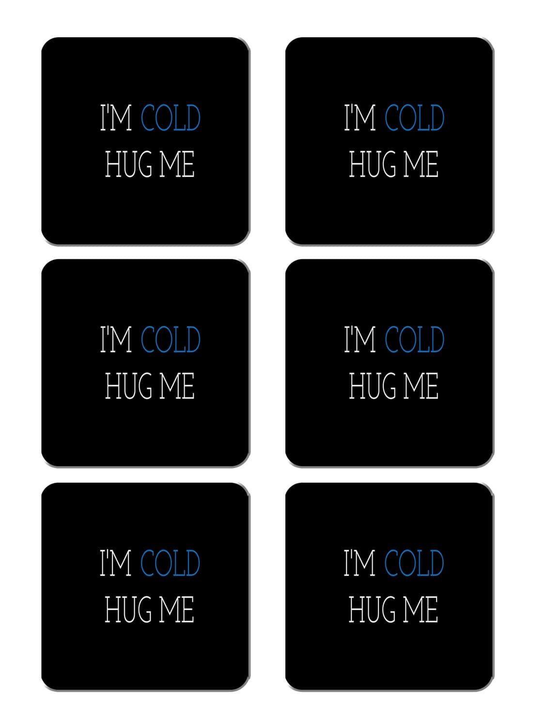 6-Piece Printed Coaster Set Black/White/Blue 15 x 15cm