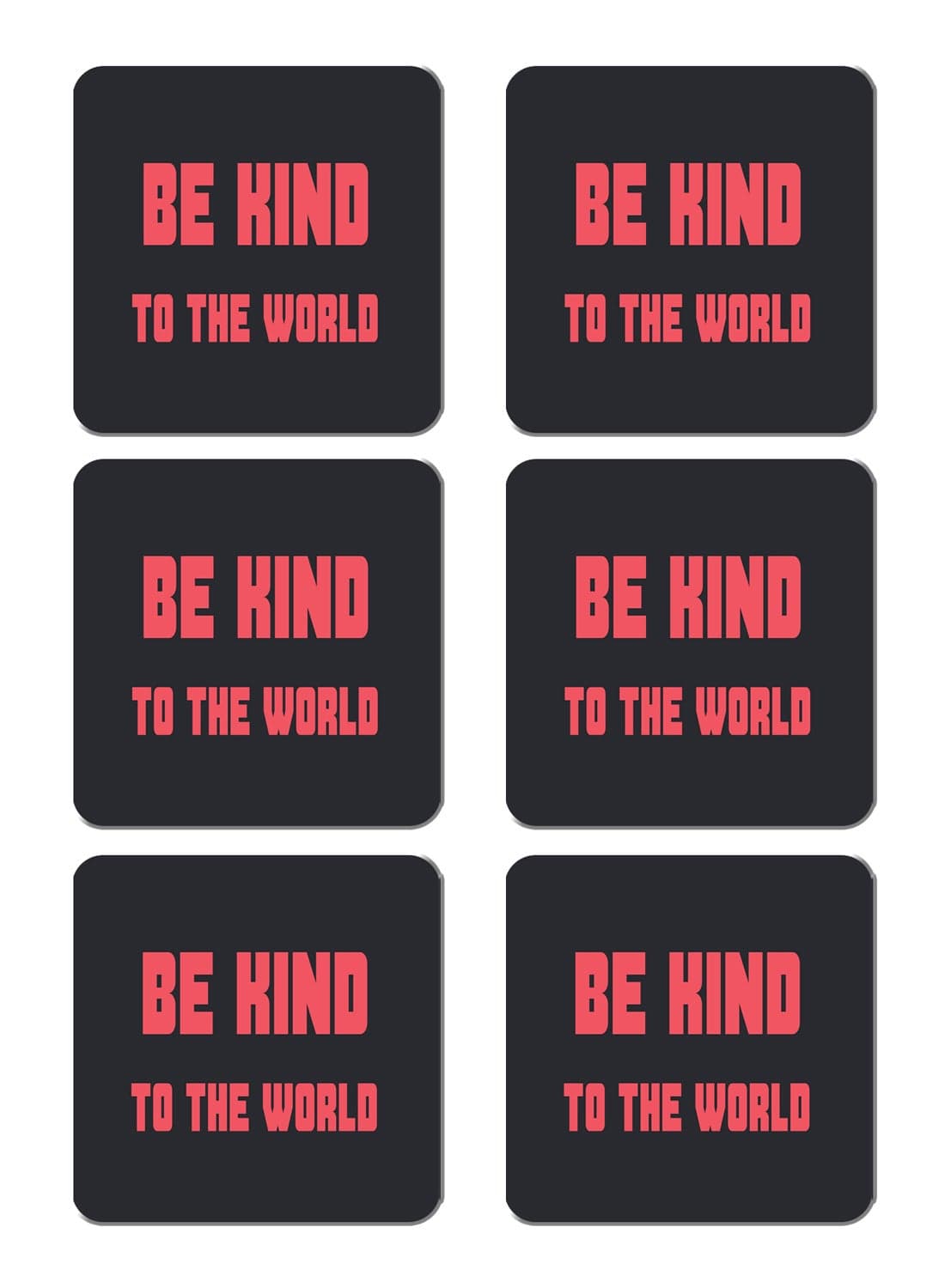 6-Piece Printed Coaster Set Black/pink 15 x 15cm