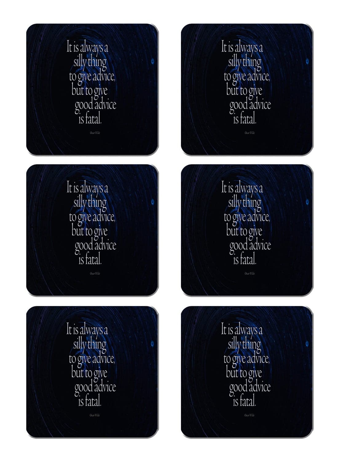 6-Piece Printed Coaster Set Black/White 15 x 15cm