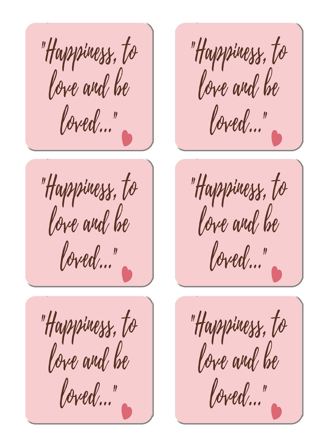 6-Piece Printed Coaster Set Pink/Brown 15 x 15cm