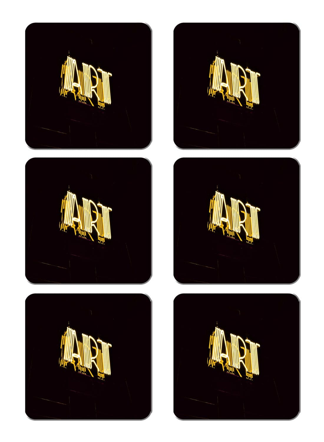 6-Piece Printed Coaster Set Black/Yellow 15 x 15cm