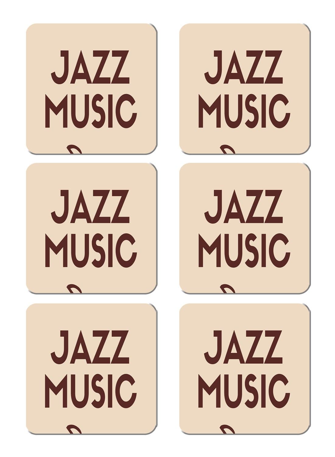 6-Piece Printed Coaster Set Beige/Brown 15 x 15cm