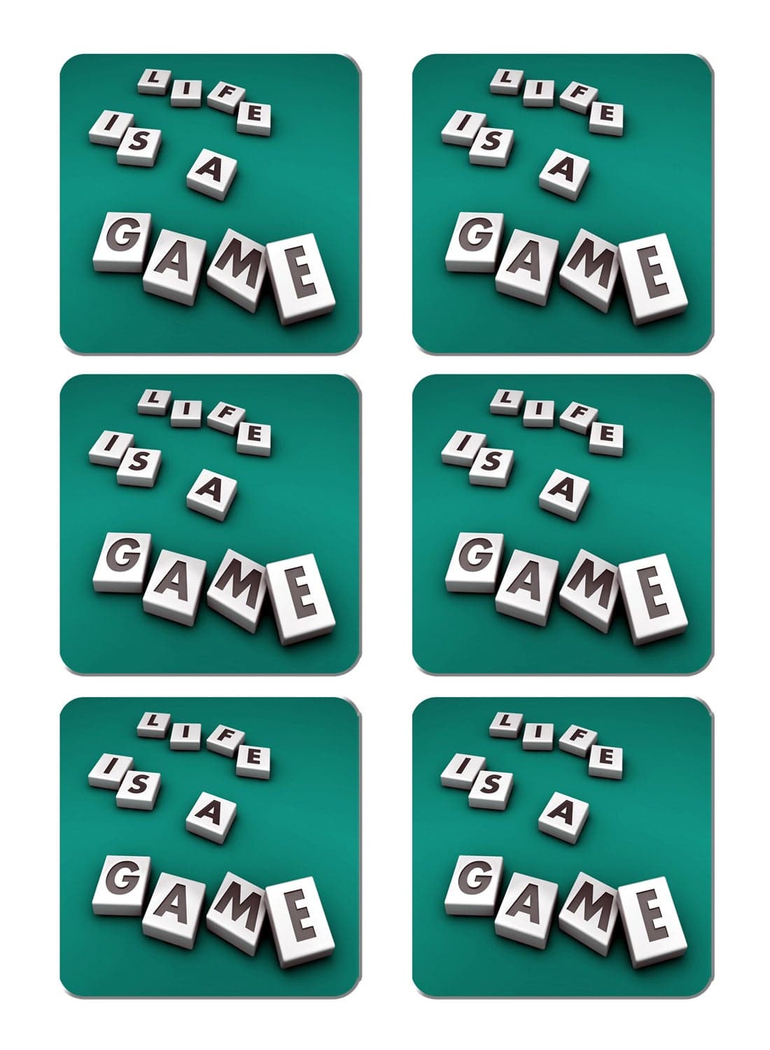 6-Piece Printed Coaster Set Green/Black/White 15 x 15cm