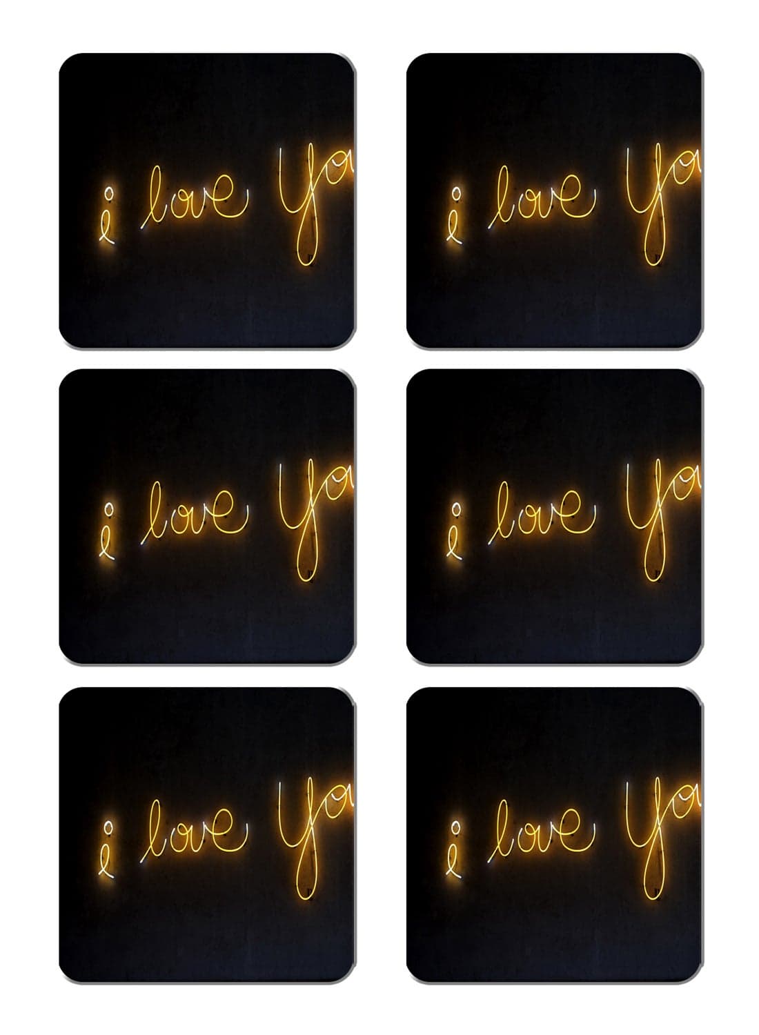6-Piece Printed Coaster Set Black/Yellow 15 x 15cm
