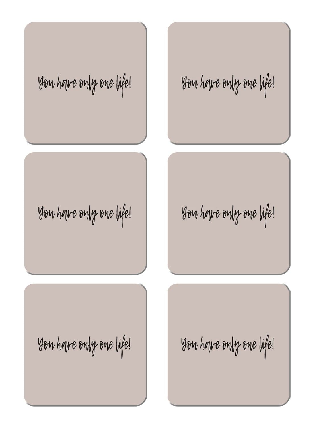 6-Piece Printed Coaster Set Grey/Black 15 x 15cm