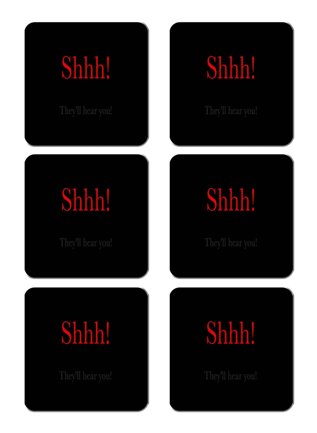 6-Piece Printed Coaster Set Black/Red 15 x 15cm