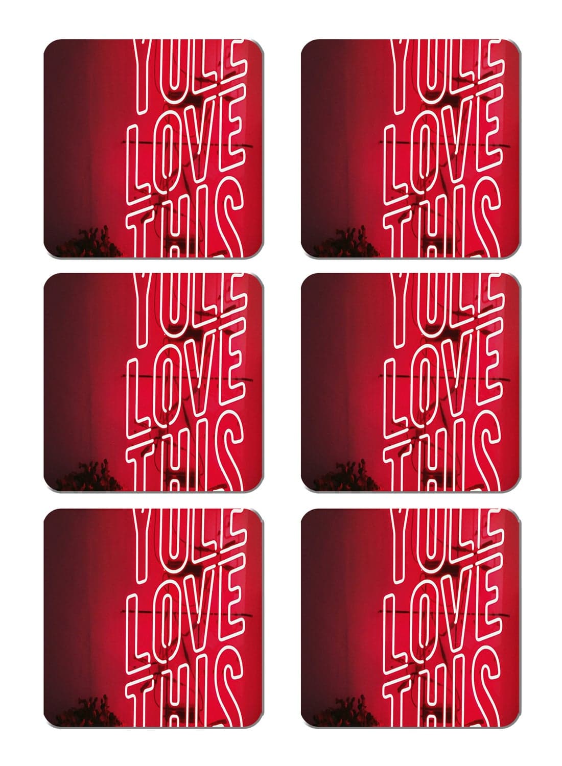 6-Piece Printed Coaster Set Red/White 15 x 15cm