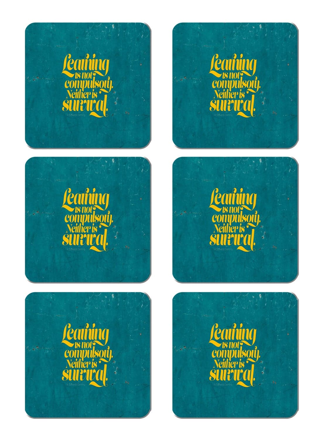 6-Piece Printed Coaster Set Blue/Yellow 15 x 15cm