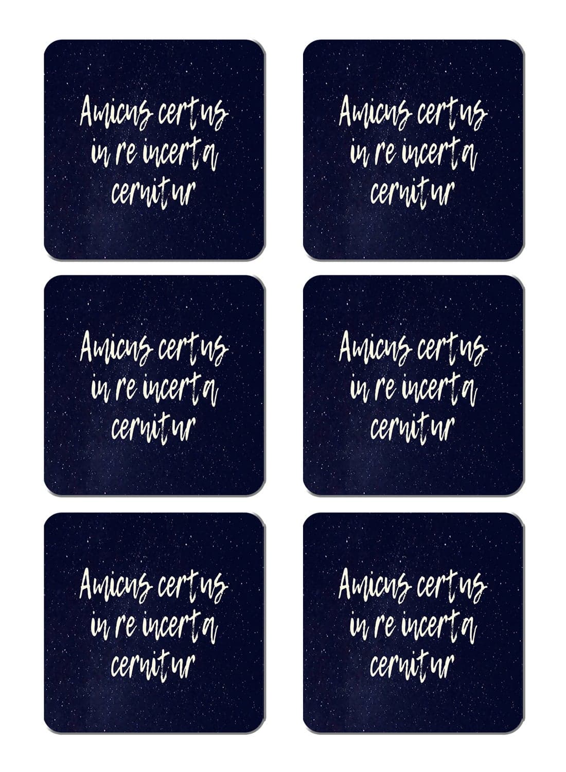 6-Piece Printed Coaster Set Blue/White 15 x 15cm