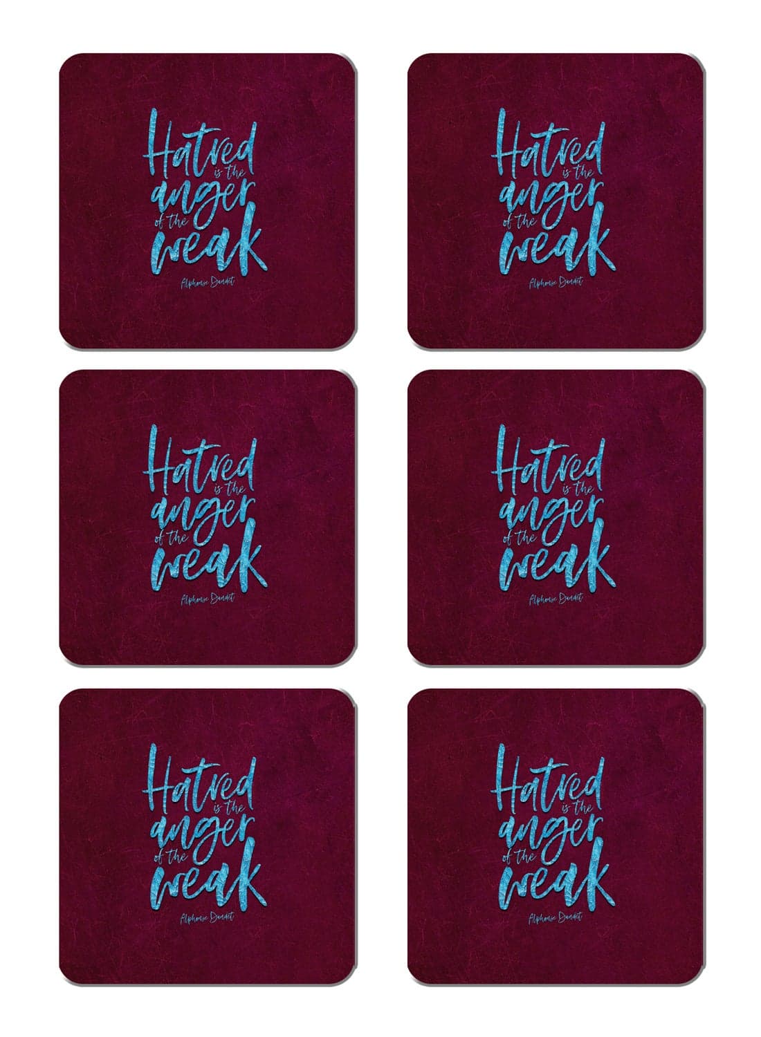 6-Piece Printed Coaster Set Wine/Blue 15 x 15cm