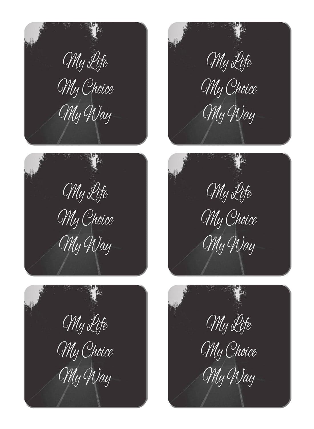 6-Piece Printed Coaster Set Grey/White 15 x 15cm