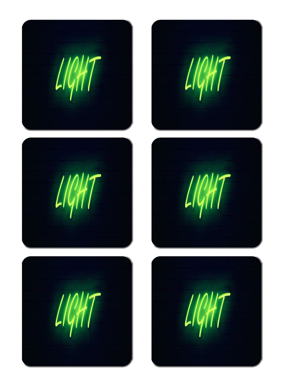 6-Piece Printed Coaster Set Black/Neon 15 x 15cm