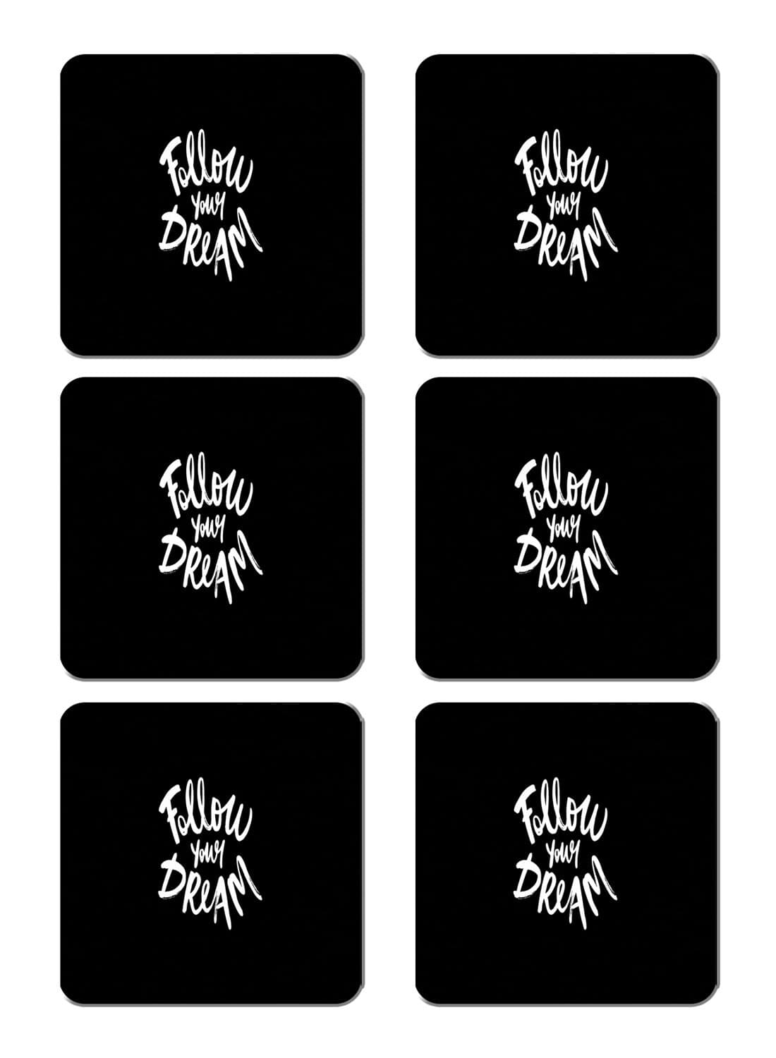 6-Piece Printed Coaster Set Black/White 15 x 15cm
