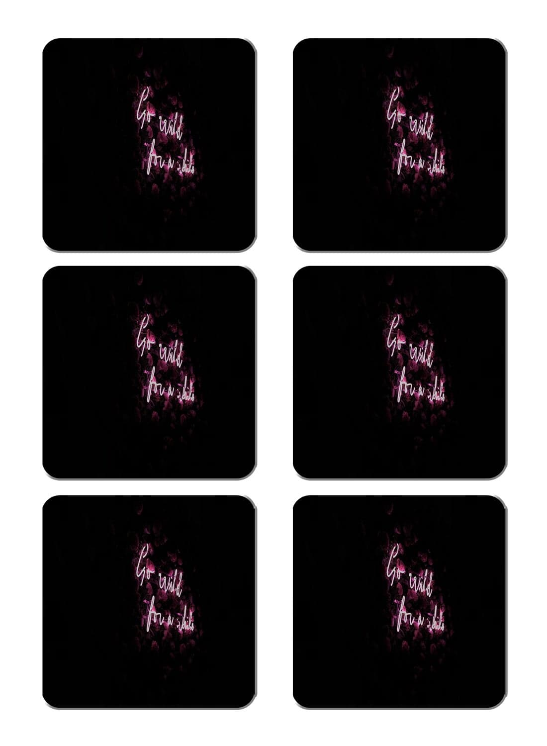 6-Piece Printed Coaster Set Black/Pink 15 x 15cm