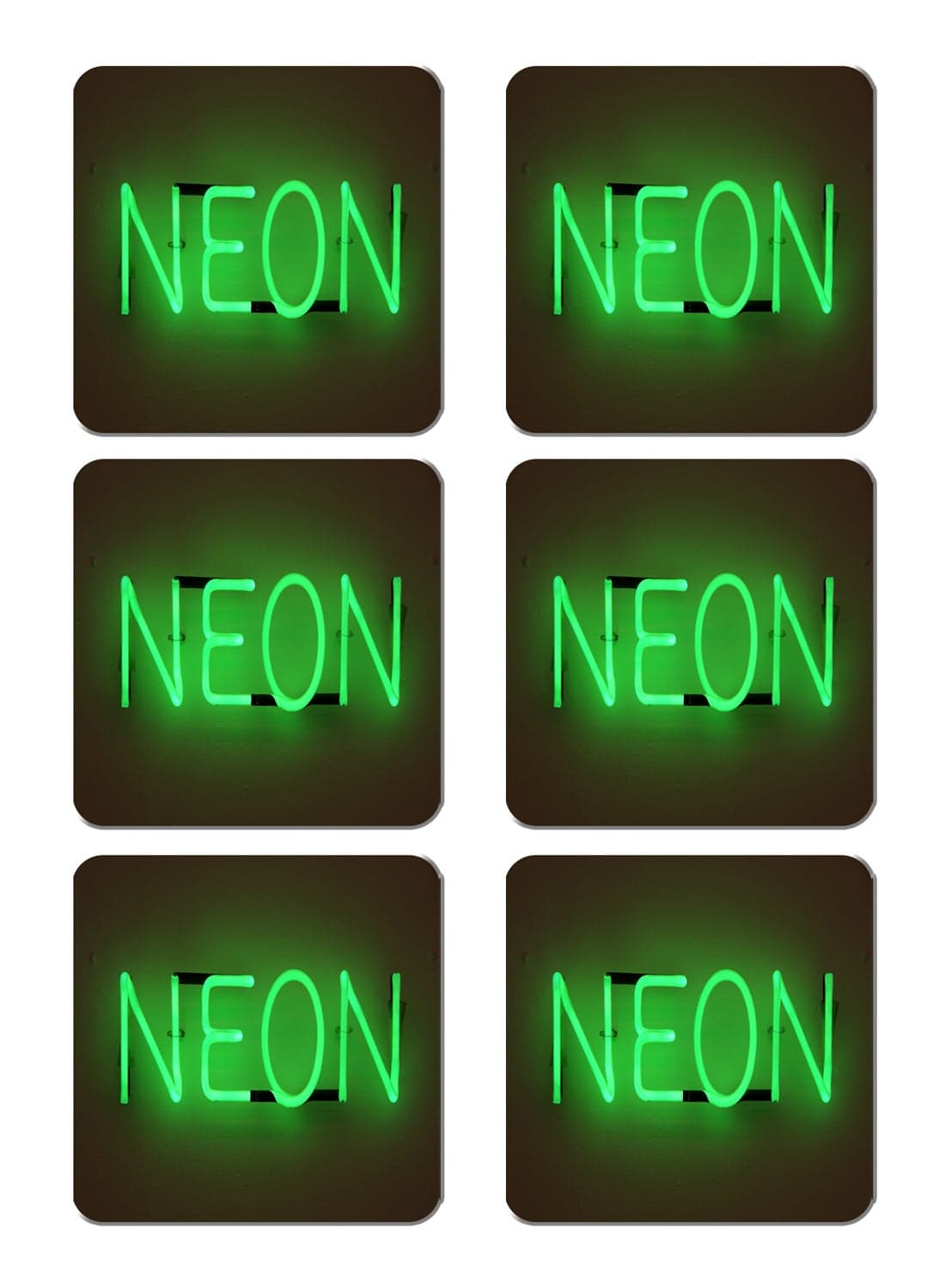 6-Piece Printed Coaster Set Brown/Neon 15 x 15cm