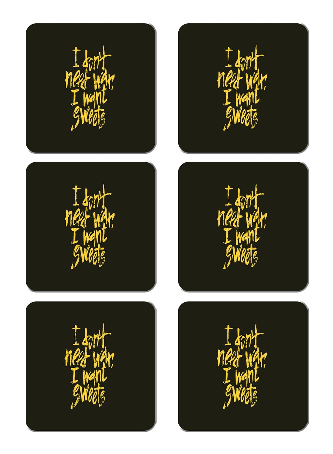 6-Piece Printed Coaster Set Black/Yellow 15 x 15cm
