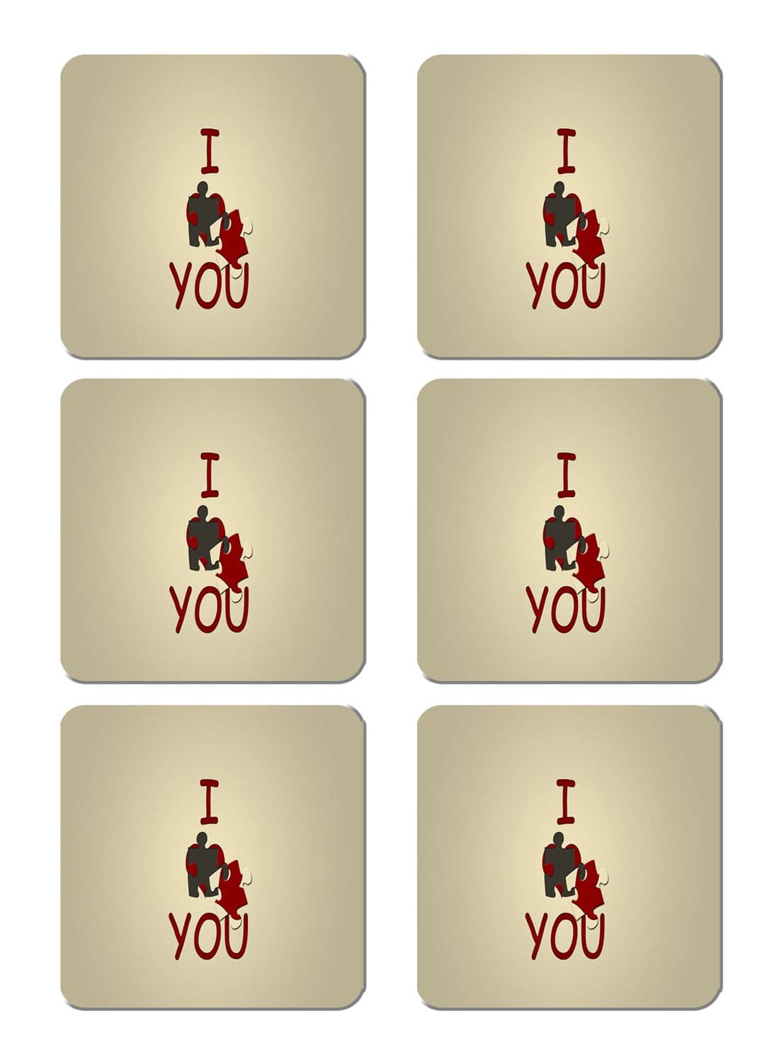 6-Piece Printed Coaster Set Beige/Red 15 x 15cm