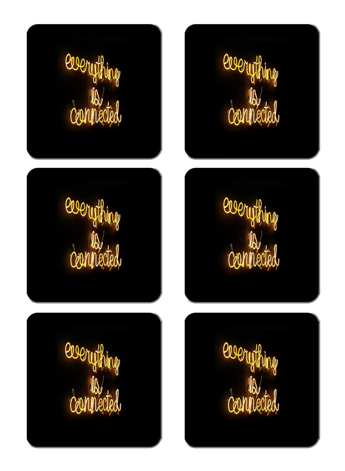 6-Piece Printed Coaster Set Black/Yellow 15 x 15cm