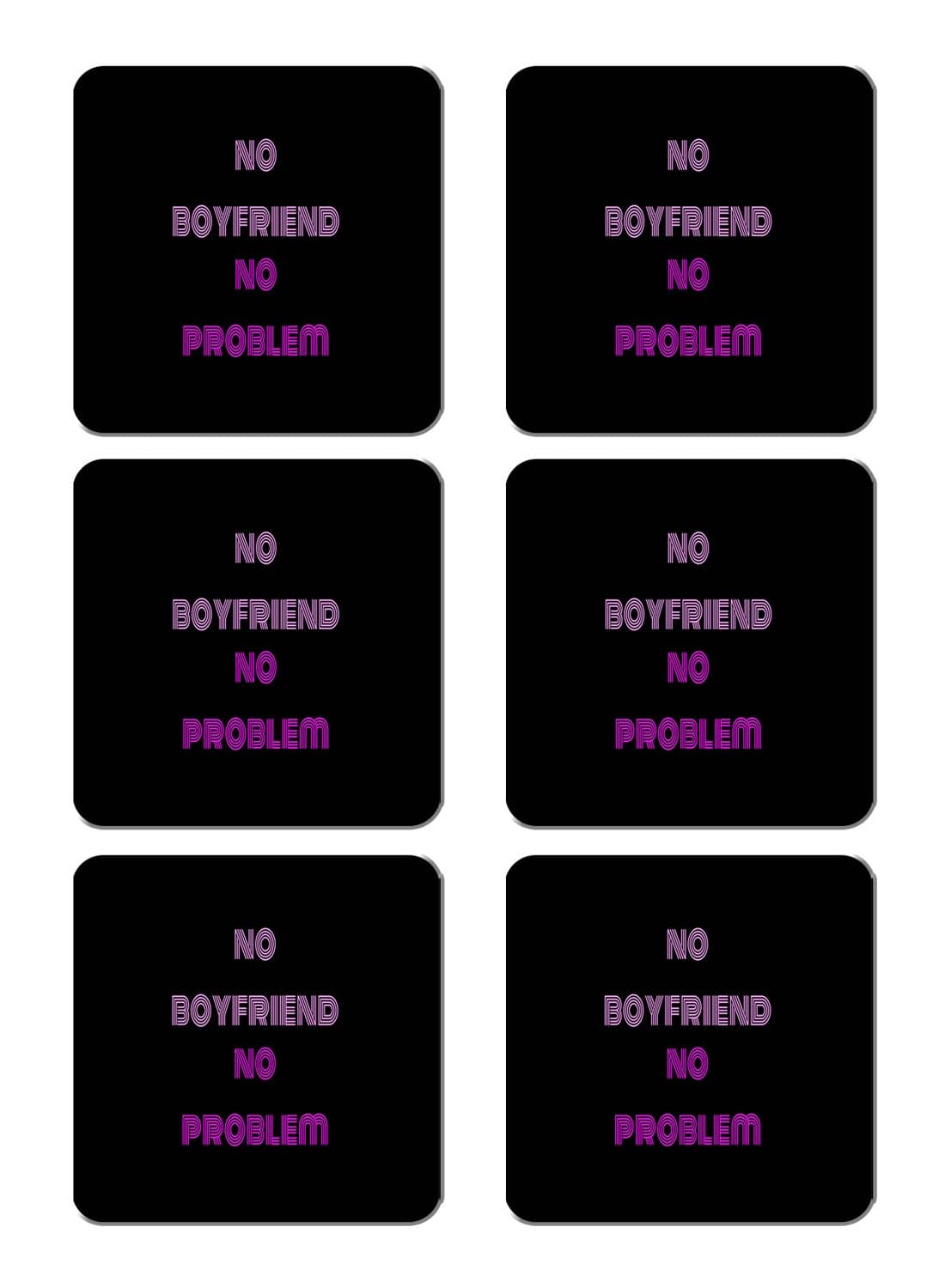 6-Piece Printed Coaster Set Black/Purple 15 x 15cm