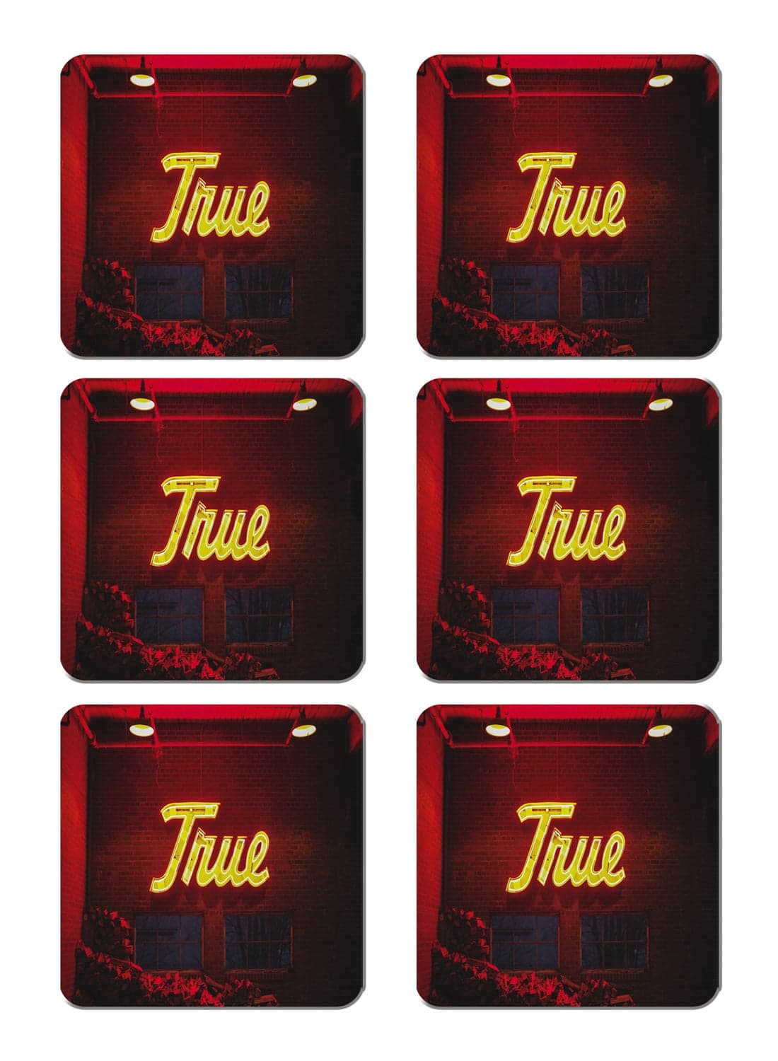 6-Piece Printed Coaster Set Red/Yellow 15 x 15cm