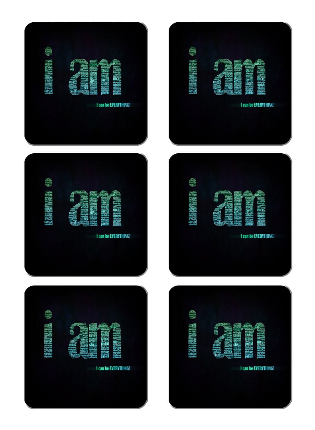6-Piece Printed Coaster Set Black/Green 15 x 15cm