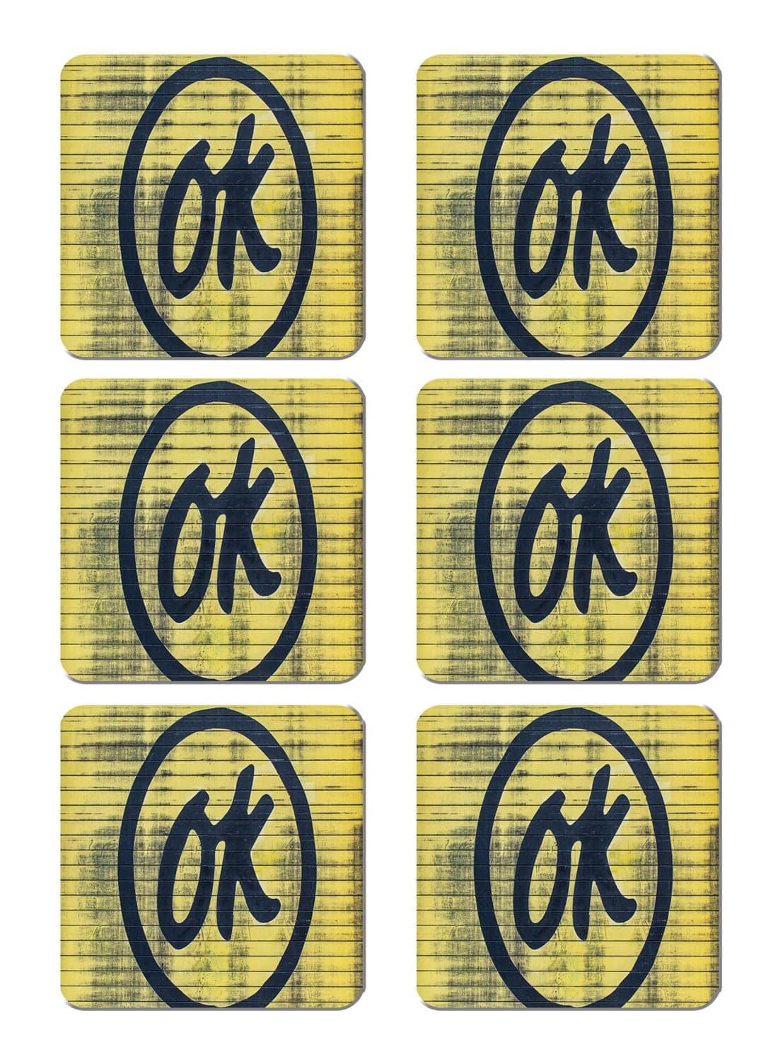 6-Piece Printed Coaster Set Yellow/Black 15 x 15cm