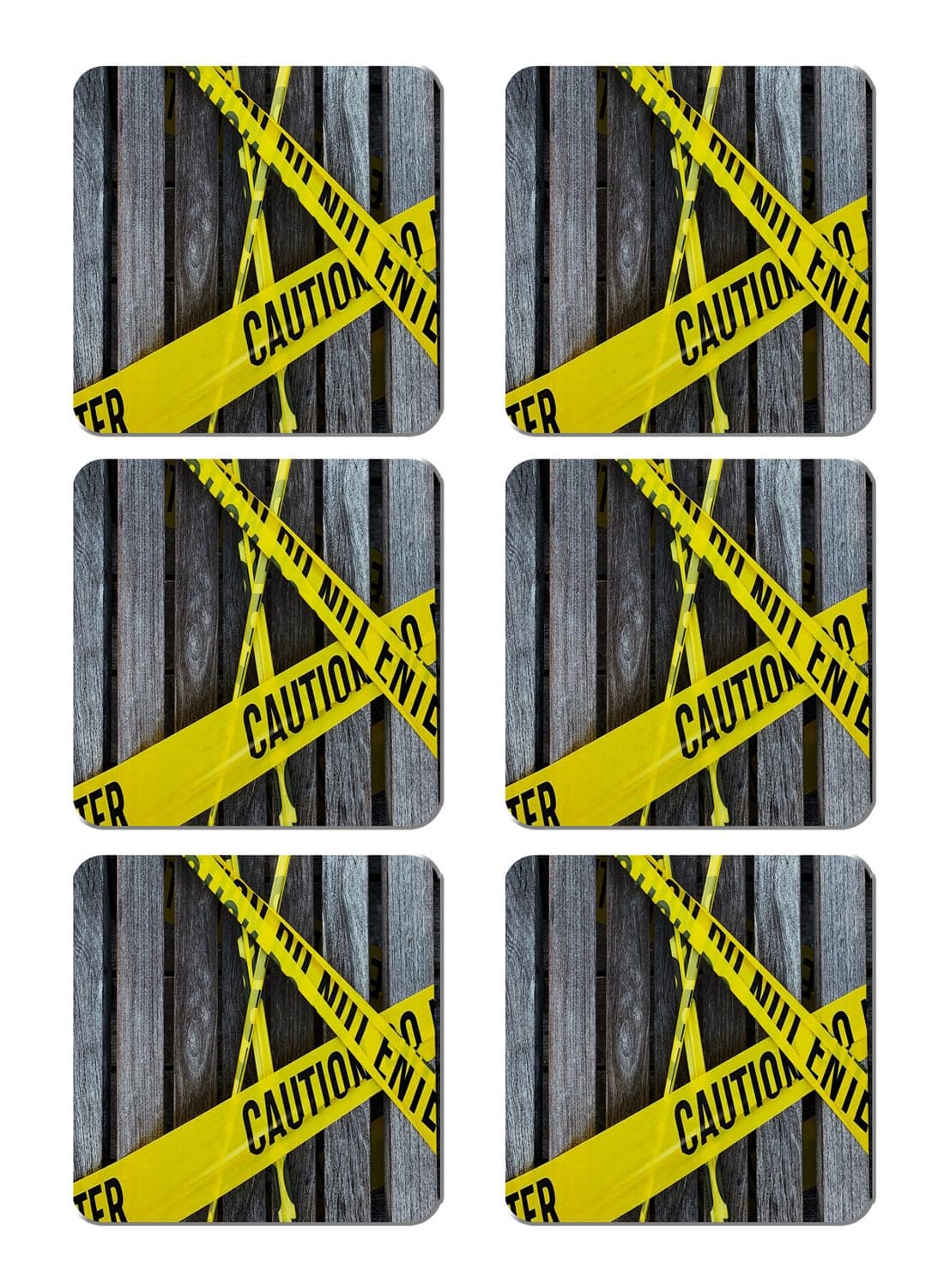 6-Piece Printed Coaster Set Yellow/Grey 15 x 15cm