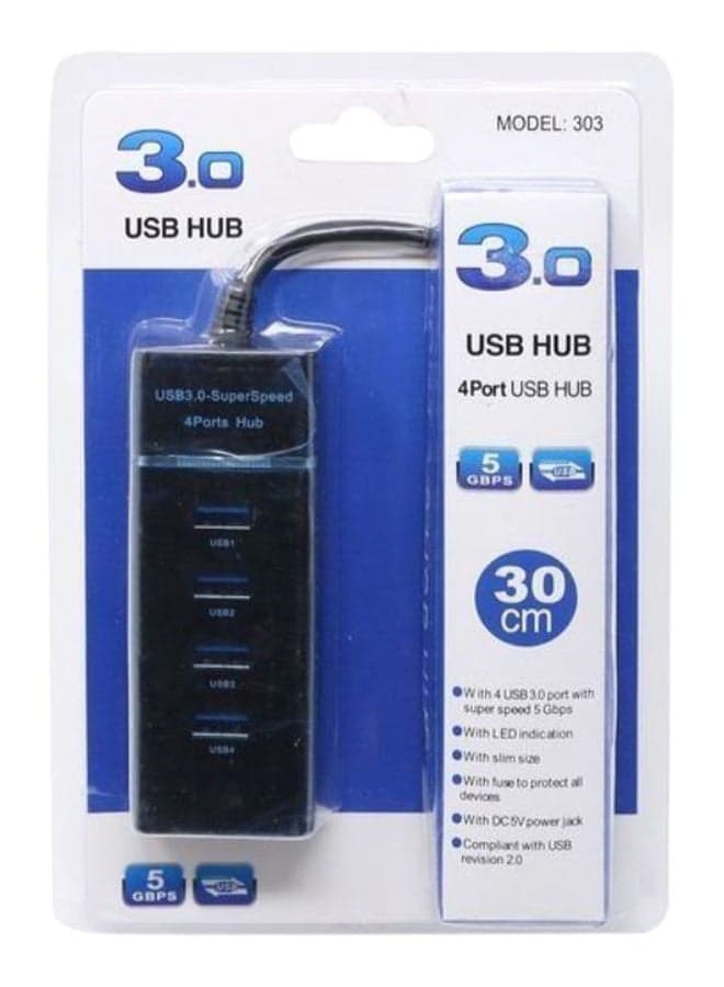 4-Port USB 3.0 Super Speed Hub Black Networking Hubs