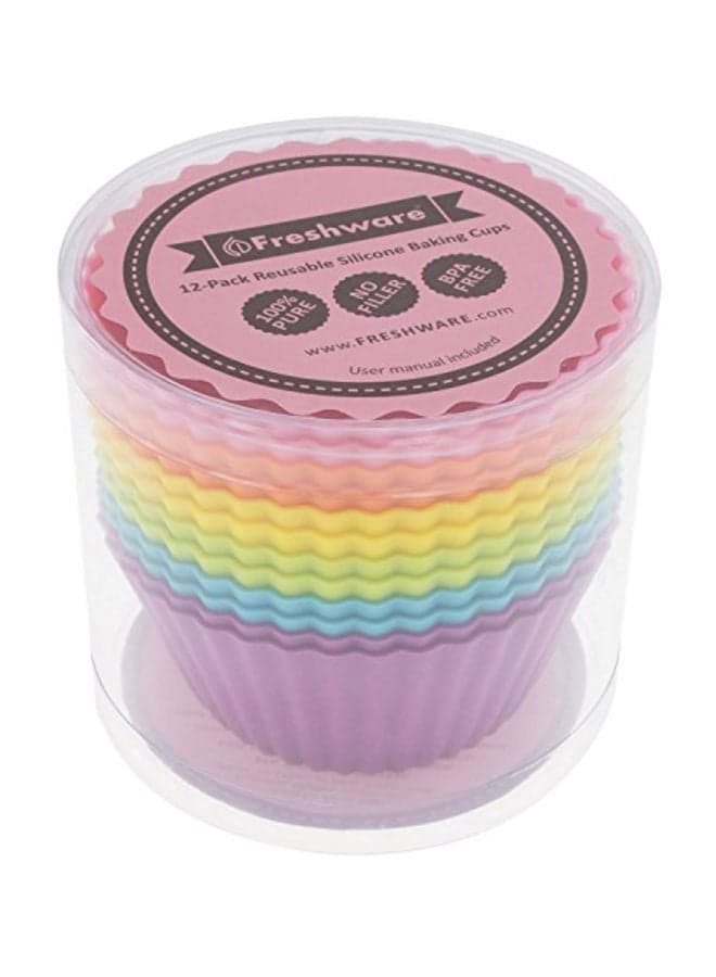 12-Piece Silicone Cupcake Moulds Multicolour 3.8x2.6x1.7inch Bakeware Pans (٤)