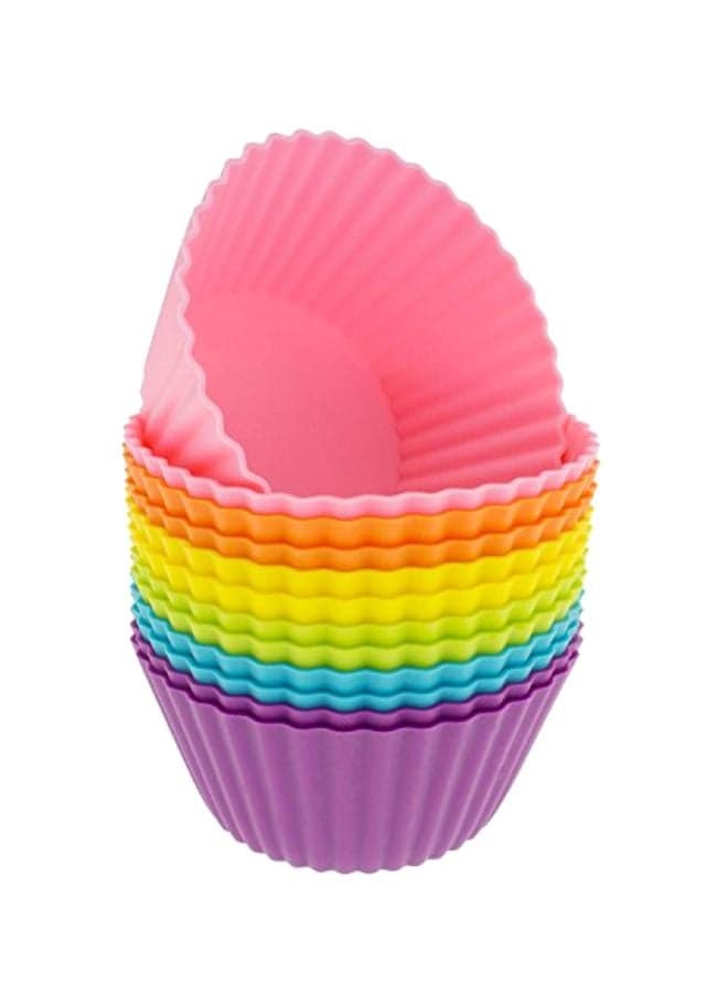12-Piece Silicone Cupcake Moulds Multicolour 3.8x2.6x1.7inch Bakeware Pans