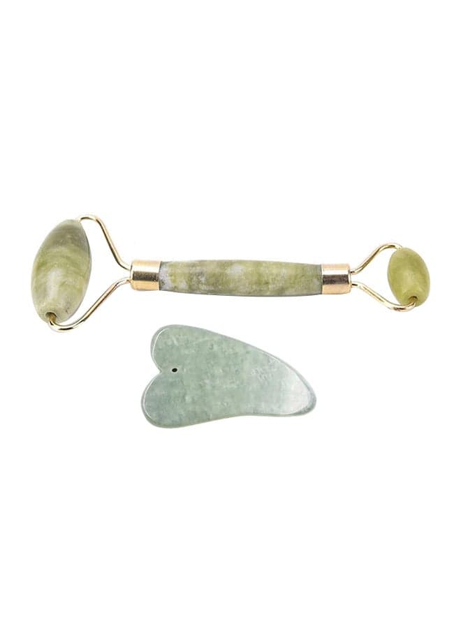 2-Piece Facial Massage Jade Roller And Face Neck Natural Stone Multicolour