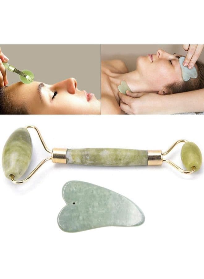 2-Piece Facial Massage Jade Roller And Face Neck Natural Stone Multicolour (4)