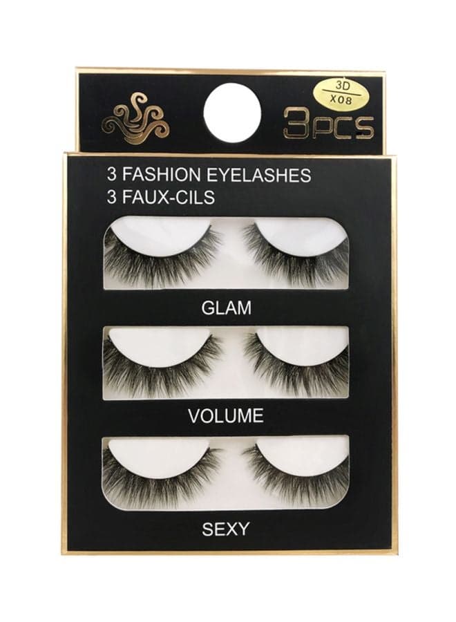 3-Pairs 8D Mink False Eyelashes Black
