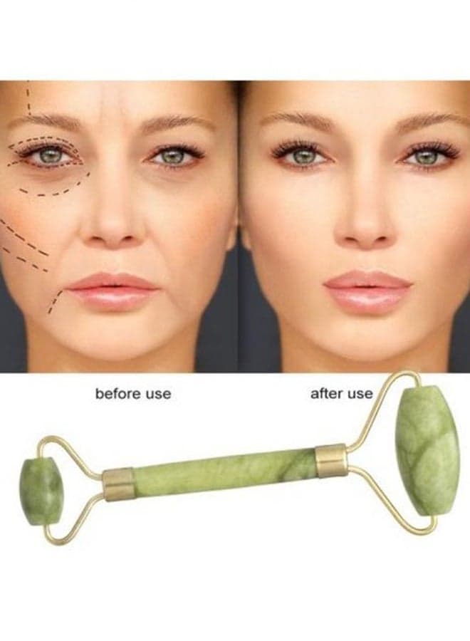 Double Jade Crystal Stone Facial Massager Green/Gold Face Massagers & Rollers (٣)