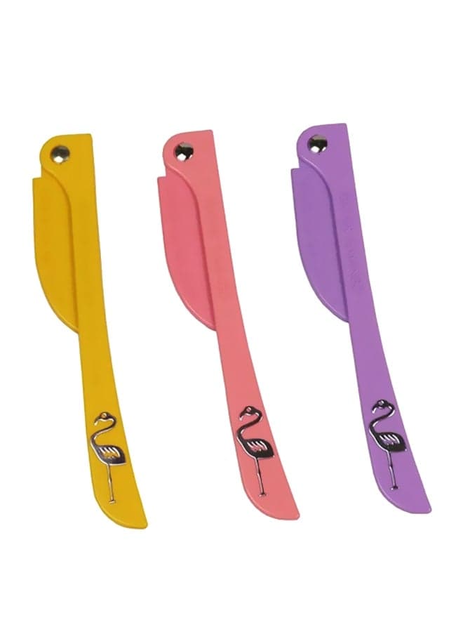 3-Piece Flamingo Printed Eyebrow Razor Yellow/Purple/Pink 6inch Women's Razors & Blades