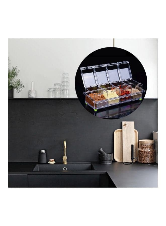 Set Of 4 Seasoning Storage Box With Spoon Multicolour 26x8.5x10.5cm Spice Jars (٦)
