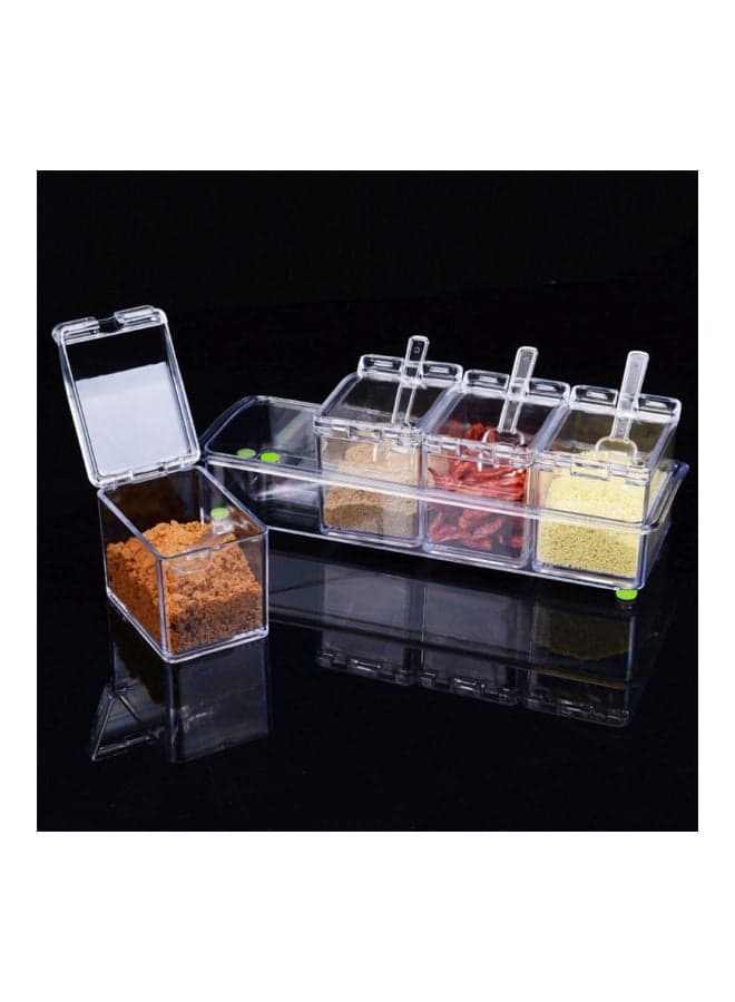 Set Of 4 Seasoning Storage Box With Spoon Multicolour 26x8.5x10.5cm Spice Jars (٥)
