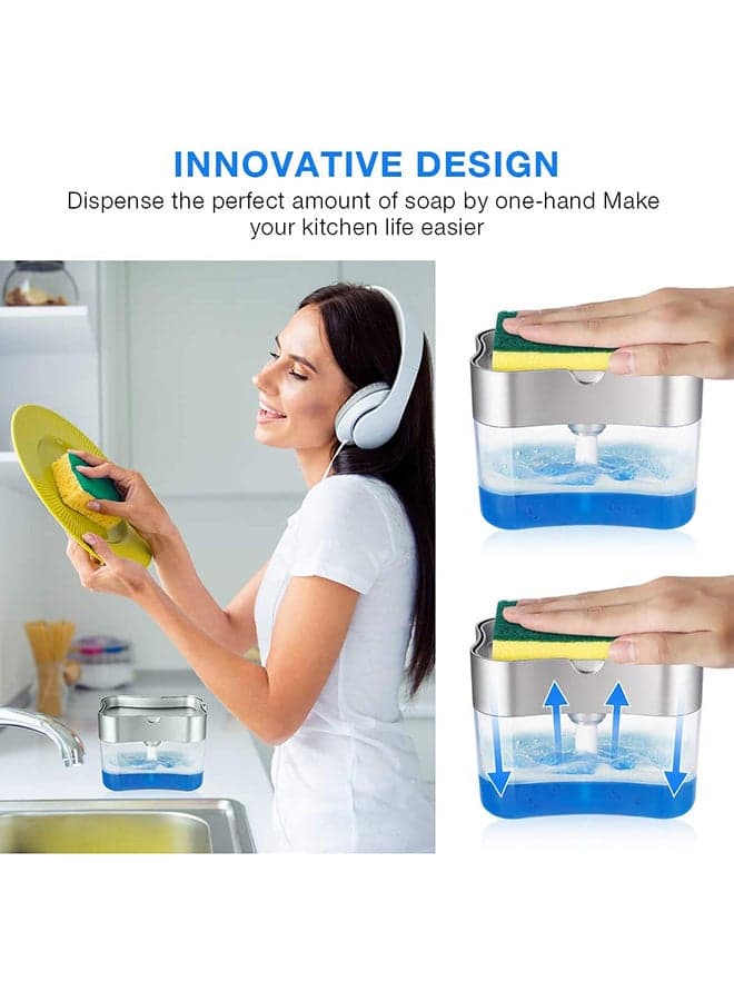 2-in-1 Dishwasher Soap Dispenser With Sponge Multicolor -cm Holders (٣)