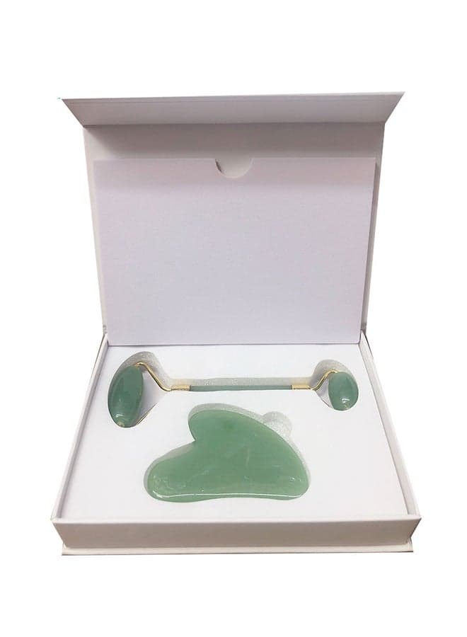 Jade Roller Guasha Stone Massager Gift Set Green 220grams Face Massagers & Rollers (3)