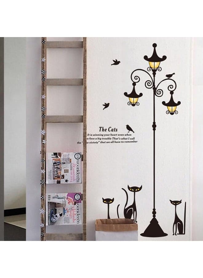 Lamp With Cat Themed Wall Sticker Black 60x90cm Wall Stickers & Murals