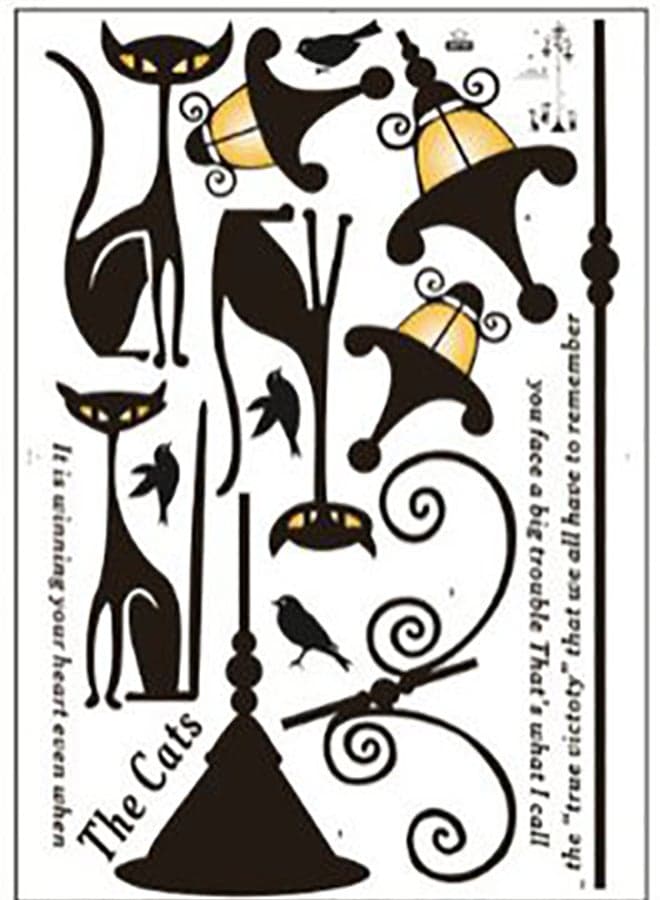 Lamp With Cat Themed Wall Sticker Black 60x90cm Wall Stickers & Murals (٣)