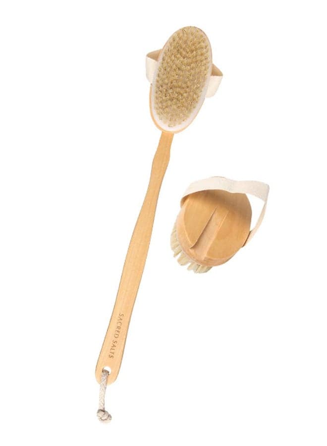 2-In-1 Natural Wooden Bath Brush Beige 40cm Bathing Accessories