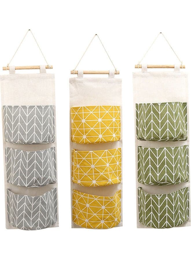 3 Pockets Wall Door Closet Home Hanging Storage Bag Linen Fabric Organizer Pouch Multicolour Closet Systems (6)