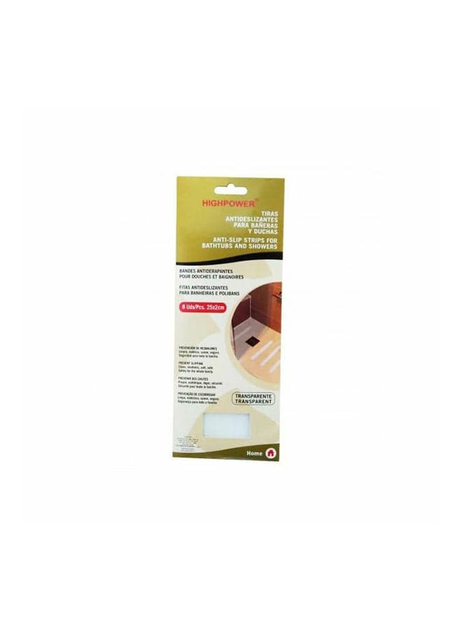 8-Piece Anti-Slip Adhesive Tape Set Clear 25×2cm Shower Safety Strips