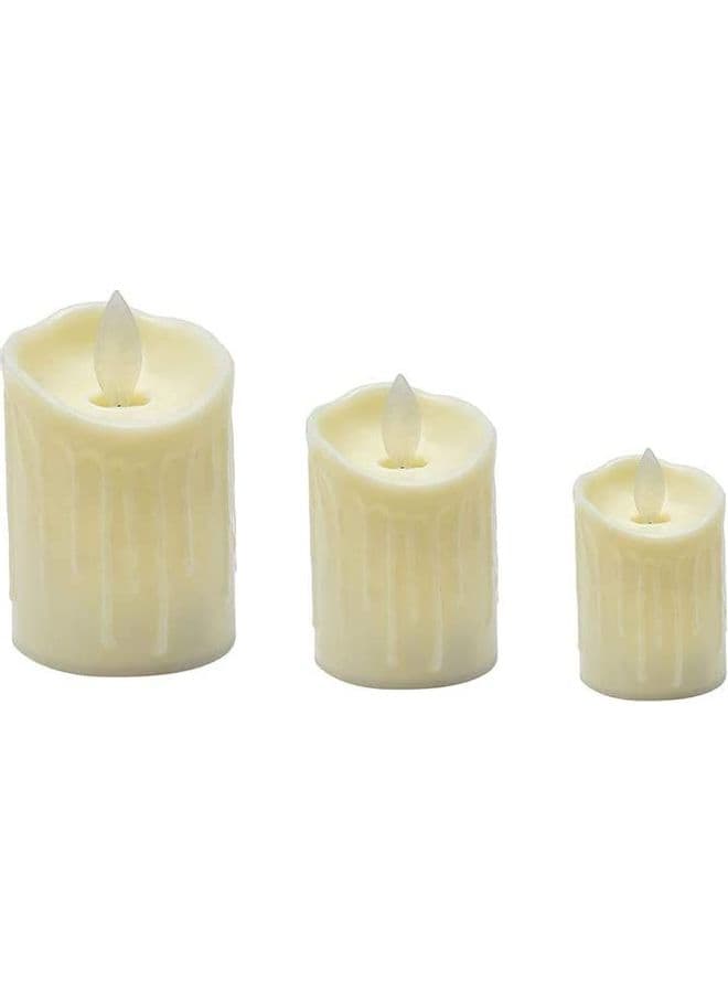 3-Piece Battery Operated Flameless LED Tea Light Candle Multicolor Large - 12x5, Medium - 10x5, Small - 8x5cm