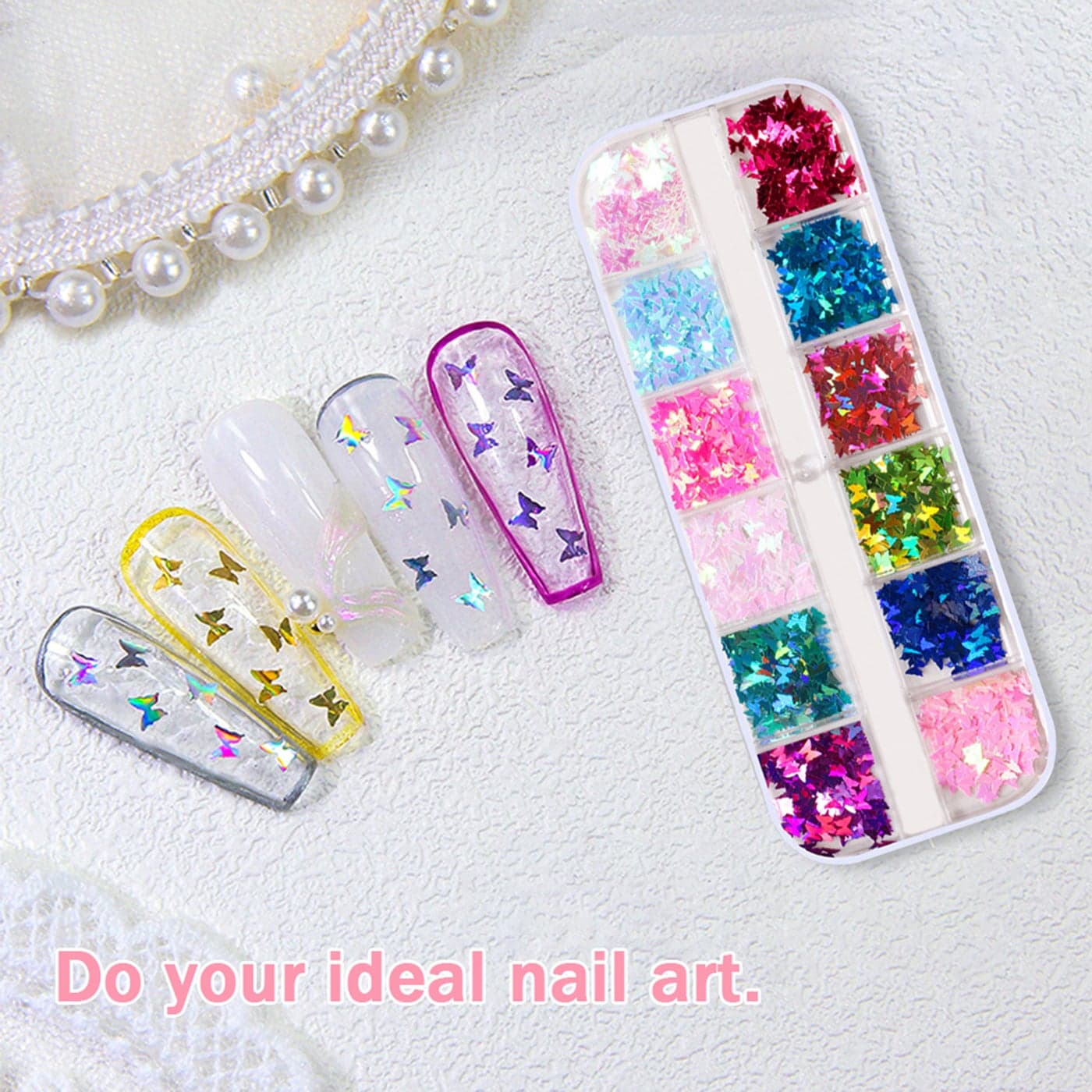 12 Grids Butterfly Glitter Nail Art Sequins Multicolor (٤)